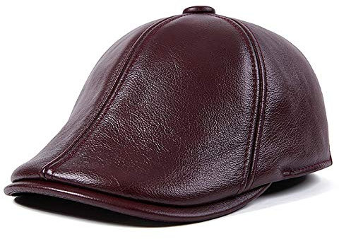 Wintermützen, Herren-Barettmütze aus Rindsleder, PU-Leder, Ballonmütze, Golfmütze, hält den Winter warm (Rotwein 7)
