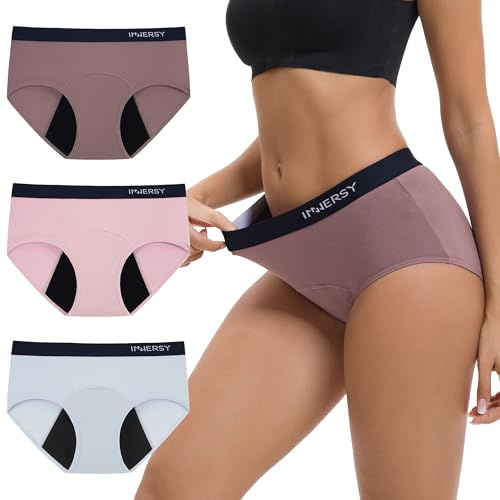 INNERSY Periodenunterschwäsche Leichte Blutung Menstruation Slips 3er Pack | Sportlich Periodenslip Baumwolle, Weiche Menstruation Unterwäsche, Period Panties Waschbar, Auslaufsichere Unterhosen Damen