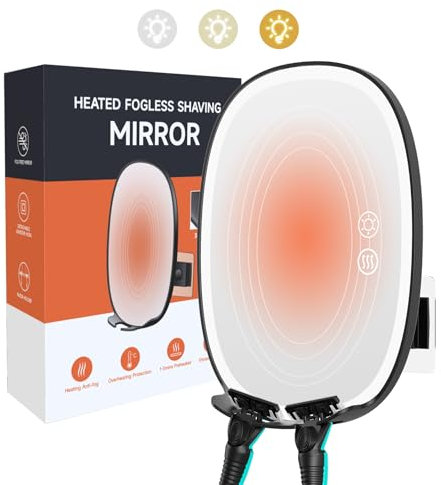 FASCINATE Rechargeable Fogless Heated Shower Mirror for Shaving, 3 Colour Modes, Dimming, NO Drilling, Removable, Anti-Fog Shower Mirror with Light, 360° Rotation (Ebony)