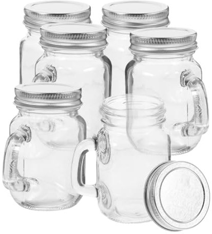 Ciieeo 6pièces Bocal Verre Avec Poignée Et Couvercle Hermétique Contenant De Rangement Transparent Pour Boissons Desserts Et Confitures
