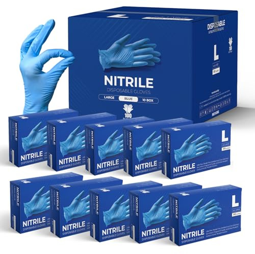 Glovein Disposable Gloves, Pack of 1000, Blue Nitrile Gloves, Powder-Free, Latex-Free, Strong with Textured Grip, Multipurpose for Food Handling, Cleaning, Automotive & DIY