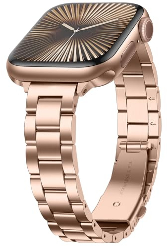 Anlinser Straps Compatible with Apple Watch Strap 49mm 46mm 45mm 44mm 42mm, Women Thin Stainless Steel Metal Band for iWatch Ultra 2 Series 10 9 8 7 6 5 4 3 2 1 SE (Rose Gold)