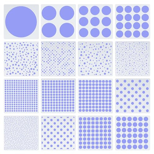 16 stencil a cerchio, vari stencil riutilizzabili per pittura a pois, lavabili, motivo geometrico rotondo, per disegnare mobili in legno, pareti, album di ritagli, biglietti fai da te