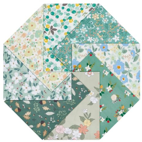 MAYJOYDIY 8 Stück Blätter Grün Geblümter Baumwollstoff 50×39cm Frühlingsblumenstoff Grün Bedruckt Fat Quarters Für Kleid Hemd Tasche Tischdecke Geldbörse Vorhang Steppdecke Nähen Basteln