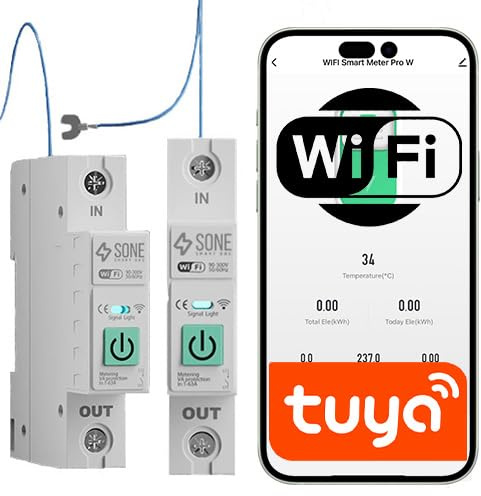 Sone Smart One WiFi-Relais 63A mit Temperatur- und Energiemessung | 63a spitzenstrom, temperaturmessung, n-leiter kabel, timer, alexa google