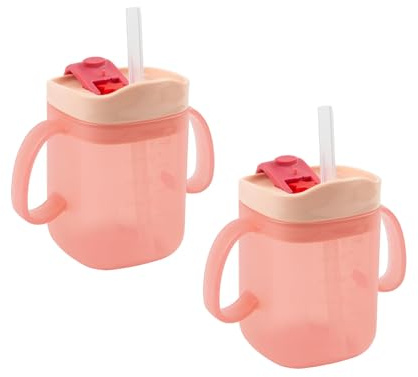 Lusacy 2 PCS Adult Drinking Cup for Elderly,Elderly Spill Proof Cups with 2 Handles, Feeding Cup with Lid and Straw,Adult Sippy Cups for the Elderly with Graduated Scale (280 ML)