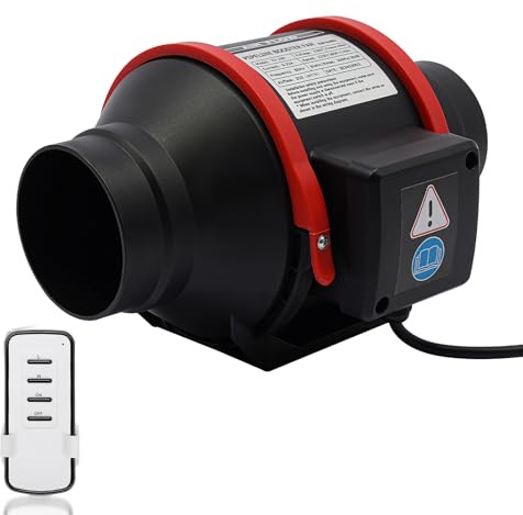 SanBouSi Rohrventilator 100mm Leiser Rohrlüfter mit Fernbedienung, Regelbar Abluftventilator 310m³/h, 40W Reinem Kupfermotor Lüfter für Belüftung, Growzelt, Hydroponik, Gewächshaus