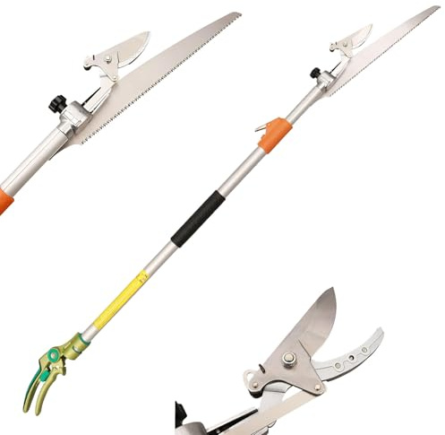 Forbici telescopiche per potatura 120 cm – 180 cm allungabili – leggero e robusto raccogli frutta con testa rotante, manico in alluminio facilmente estraibile per tagliarami
