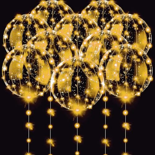 Lot de 10 ballons lumineux Bobo LED de 61 cm - Transparents - Avec 3 m de guirlande lumineuse à 30 LED - Blanc chaud - Pour anniversaire, mariage, Saint-Valentin, Noël