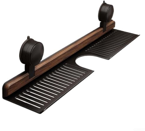 Estante de ventosa de nogal de grano de madera para baño y cocina, con sistema de drenaje eficiente, instalación de succión al vacío y espacio de almacenamiento compacto