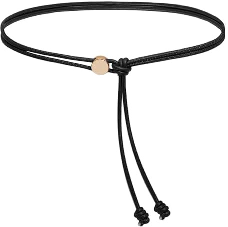 IGXX cinturón fino mujer 0,4 cm, cinturón de cintura ajustable de PU estilo cuerda para vestidos, Negro
