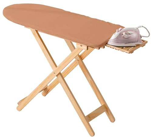 Asse da Stiro Pieghevole in Legno, Asse da Stiro Verticale con Supporto per Ferro, Regolazione Dell'altezza su Tre Livelli, Può Essere Utilizzata Come Tavolo(Orange)