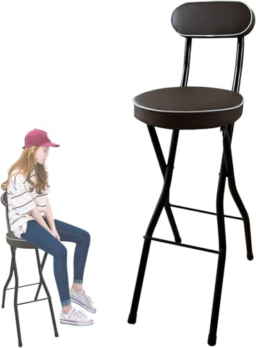 OGYJMSFN Sgabelli da Bar Sgabello pieghevole portatile in metallo da 28/30 pollici, sedia alta imbottita pieghevole con cuscino imbottito for cucina, bar, casa(Black-brown,70cm/28in)
