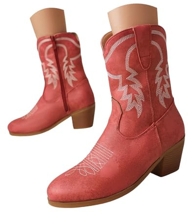 Cowboy stövlar för kvinnor breda vad knähöga stövlar kvinnor västerländsk cowboy tossor mitten av vaden broderade cowgirlskor bred passform kvinnors stövel bredd broderad mocka cowgirl stövel tjock