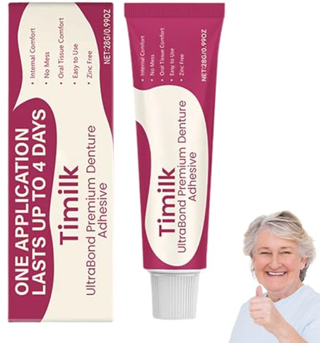 Timilk UltraBond Premium Denture Adhesive, Denture Adhesives Gel, Timilk AllDay Secure Denture Bond, Teeth Adhesive, Dentures Fixation Dental Glue for False Teeth (1 Pcs)