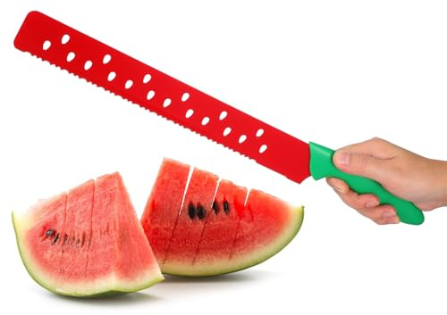 GRIRIW Corta Sandía de Acero Inoxidable, Cortador de Frutas y Melón Decorativo con Funda, Práctico y Conveniente para Cocina y Fiestas