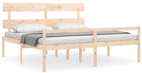 pokgdf Seniorenbett aus Massivholz mit Kopfteil und Stauraum im Super Kingsize Format