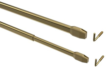 INTERDECO Vitragestangen ausziehbar, Scheibenstangen mit Schraubhaken aus Metall und Kunststoff, Messing-farbig, für Scheibengardinen und Kurzgardinen, Typ 2011011, 2 Stück, 30-50 cm