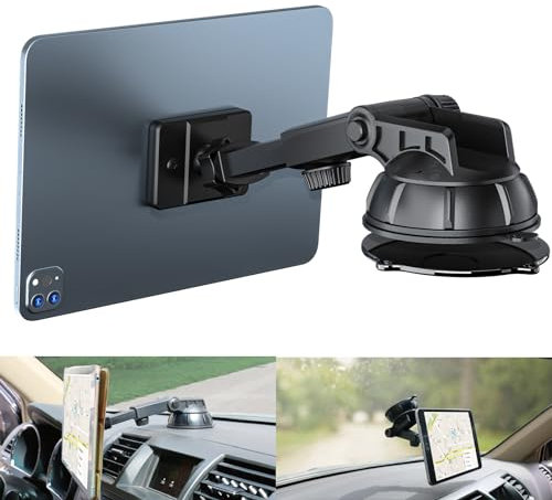 PLDHPRO Auto Handy and Tablet Halterung Magnetisch, Armaturenbrett Windschutzsche Autohalterung, 360 ° drehbarer, TPU-Saugfunktion klebriges Gel, für iPhone, iPad, Größe 4 - 13 Zoll Tablets
