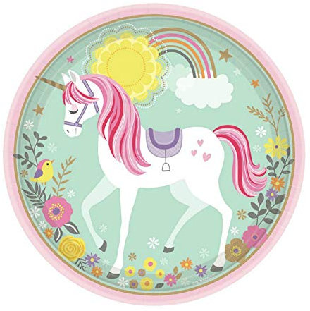 Lote de 40 Platos Infantiles Decorativos de Cartón Unicornio Mágico. Vajillas. Juguetes y Regalos Baratos para Fiestas de Cumpleaños, Bodas, Bautizos, Comuniones y Eventos.
