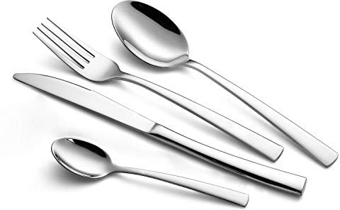 WUJO Besteckset, Besteck aus Edelstahl, 24-teiliges Silber Besteck Set inkl. Messer, Gabel, Löffel, Teelöffel Essbesteck für 6 Personen, Spiegelpoliert, Spülmaschinenfest