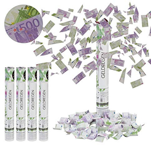 5x Sparacoriandoli, Banconote, Altezza Pioggia 6-8 m, Compleanno, Soldi Finti, Cannone da 40 cm, lilla/verde