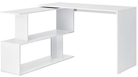 Mesa Escritorio 76,5 x 120 x 50 cm Escritorio de Ordenador Mesa de Oficina con Estantes Mesa en Forma L Mesa de Esquina Blanco