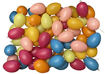 khevga Ostereier Kunststoff 36er Set Bunte Ostereier mit Band, 36er & 60er Set – Wetterfeste Osterdeko für draußen & innen, perfekt für Osterbaum & Frühling