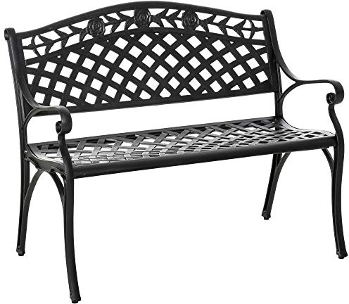 Outsunny 2-Sitzer Sitzbank Wetterfest Gartenbank Schwarz 102,5x61x84 cm