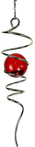 LJLIFART Red Gazing Ball Spiral Wind Spinner Decorative Indoor Outdoor Garden Decor 13 Inch Height