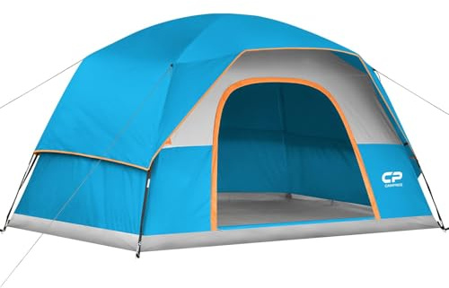 CAMPROS CP Tält, 6 personer, campingtält, vattentätt, vindtätt familjekupoltält med toppregnfluga, stora nätfönster, dubbla lager, enkel att installera, bärbar med bärväska – himmelsblå