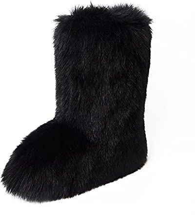 ZOSCGJMY Bottes en fausse fourrure pour femme Bottes d'hiver Bottines longues en fausse fourrure Chaudes doublées Bottes de neige, Noir , 39 EU