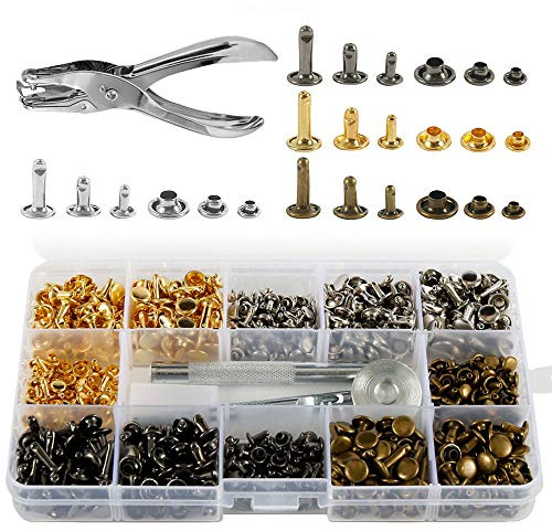 360 Rivets Cuir Set,3 Tailles Rivets Couture Double Cap Tubulaire Goujons en Métal avec Punch Pince et 3 Pièces Outils de Fixation Pour DIY l'Artisanat Rivets de Remplacement Décoration de Robe