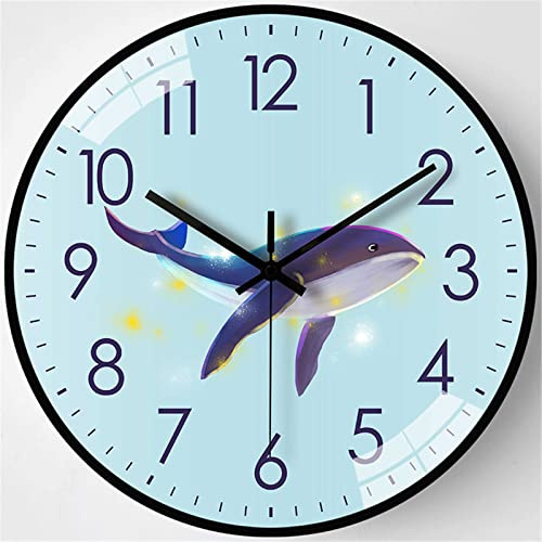 RAILONCH 30 cm Wanduhr Kinder mit Cartoon Tier Motiv Lautlos Farbenfrohem Kinderwanduhr Lernuhr Für Junge und Mädchen Kinderzimmer Klassenzimmer (Wal)