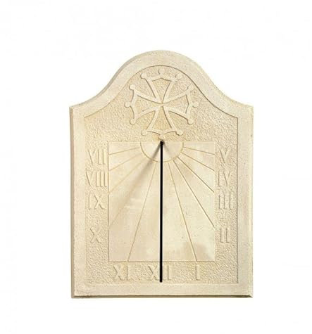 QEM Cadran Solaire Motif Croix de Toulouse Pierre Naturelle 31cmx45cm