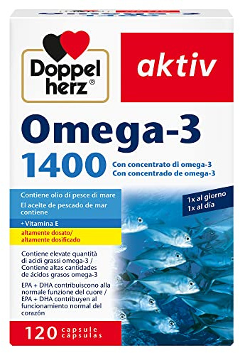 Doppelherz aktiv Omega 3 1400, Integratore con Olio di Pesce, 120 Capsule | EPA e DHA contribuiscono alla normale funzione cardiaca, Con vitamina E, 485 mg di omega-3 al giorno