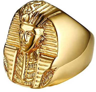 Beydodo Ringe Edelstahl Männer mit Gravur, Herren Ring Siegelring Ägyptischer Pharao Freundschaftsring Gold Ring Personalisiert Gr.70 (22.3)