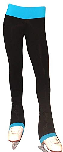 Youthful flying Damen Mädchen Eiskunstlauf Hose mit Spiral Fleece Strass Eiskunstlauf Funkelnde Strumpfhose über Stiefel Footed(Size:S,Color:Blau)