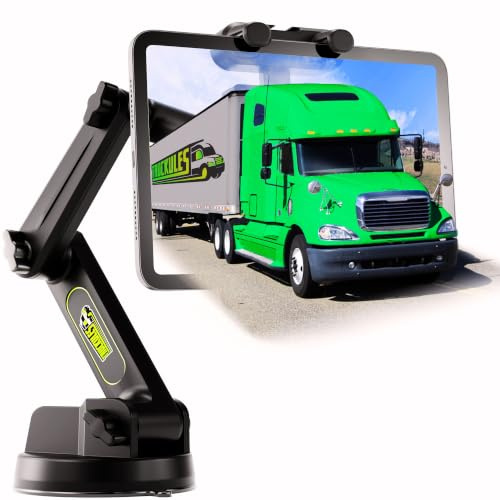 Tablet Holder for Truck Tablet Mount - iPad Mount for Truck, Heavy Duty Super Suction Cup, 16.7 inch Long Arm & Stable, Device & iPad Holder for Dashboard, Windshield and Window - Semi Trucker