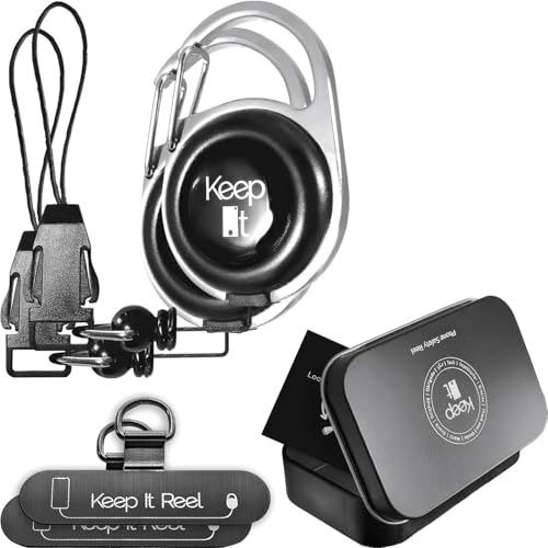 Keep it Reel Komplettset: 2x JoJo-Handysicherung mit Clip-Schnalle und Edelstahl-Adapter | Schwarz - Ausrüstung für Handyschutz