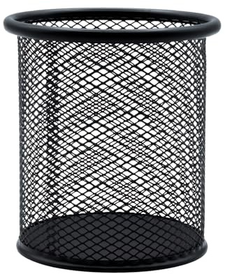 Raylu Paper - Pot à Crayon en Maille Métallique Ronde, Porte Crayon en Grille, Organisateur de Bureau, Surface Antidérapante, Porte Stylo Accessoire Bureau Diamètre 90 mm (Graphite)