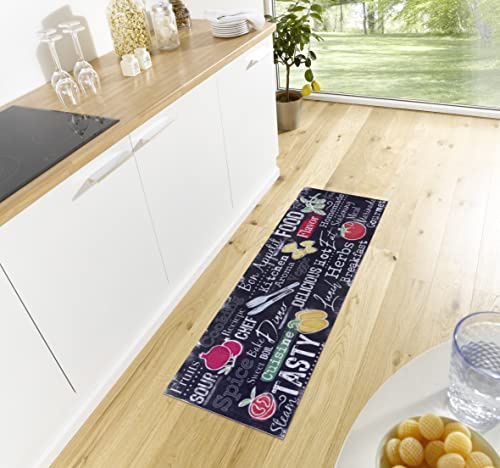 Hanse Home Cook & Clean Küchenläufer – Küchenteppich Kitchen mit Schriftzug Teppichläufer rutschfest Pflegeleicht Teppich Läufer für Küche, Flur, Eingangsbereich, Esszimmer – 50x150cm