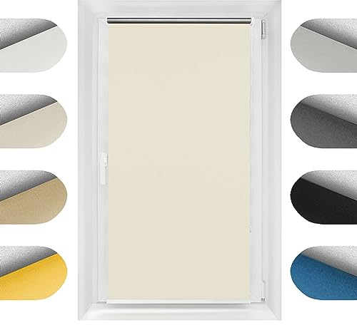 Birrke® Thermorollo ohne Bohren/mit Bohren 2in1 75x230 cm - Verdunklungsrollo für Hitzeschutz und Sonnenschutz - Fenster Verdunkelungsrollo - Einfache Montage Ecru