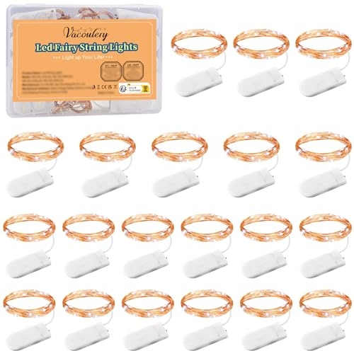 Vacoulery Battery Fairy Lights, 1M 10LEDs Fairy Lights Battery Operated Copper Wire Light for Indoor Outdoor Lighting, Bedroom, Wedding Party Jar Garden Christmas Decoration (Cold White, 20 Pack)