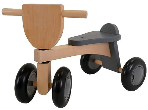 Bandits & Angels Vintage Rider Grey Natural Laufrad Holz ab 1 Jahr – Für Jungen und Mädchen – Holzlaufrad Grau – Vierrad – Geräuscharme und kratzfreie Räder