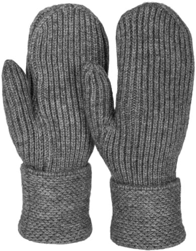 styleBREAKER Damen Winter Strick Fäustlinge Einfarbig mit gemustertem Bund, warme Fausthandschuhe, Strickhandschuhe 09010046, Farbe:Dunkelgrau meliert