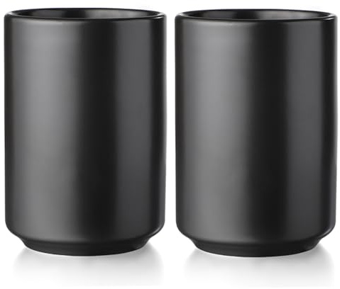 Leegg 2 Stück Teetassen Keramik Kaffeebecher Ohne Henkel 240 ml Becher für grünen Tee Kaffeemomente (Schwarz)