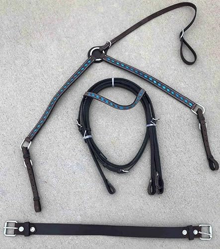 EQUIGEAR Western-Leder-Set mit handgefertigtem Kopfstück und Vorderzeug mit Zügeln. /Size-Full,Cob,Pony AV-017 (Full)