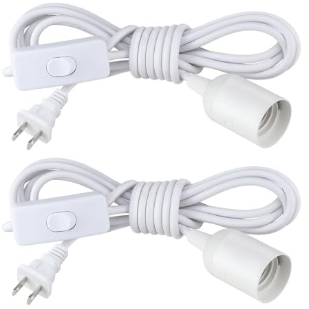 2Pack Plug in Hanging Light Kit, E26/E27 Vintage Hanging Lights with Plug in Cord, Retro Pendant Light Kit, 12FT Cord with On/Off Switch, Pendant Light Cord for Hanging Light, White