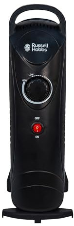 Russell Hobbs Radiatore ad olio 650W, riscaldatore elettrico portatile a 5 alette, termostato regolabile, dimensione ambiente 10 m², RHOFR3001, Nero